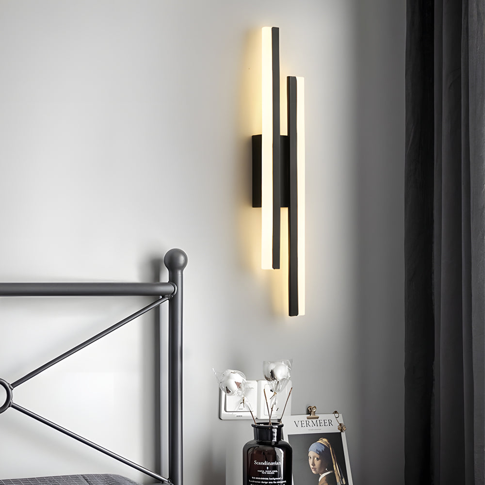 Staggered Twin Bar Sconce, Black or Gold LED Wall Light