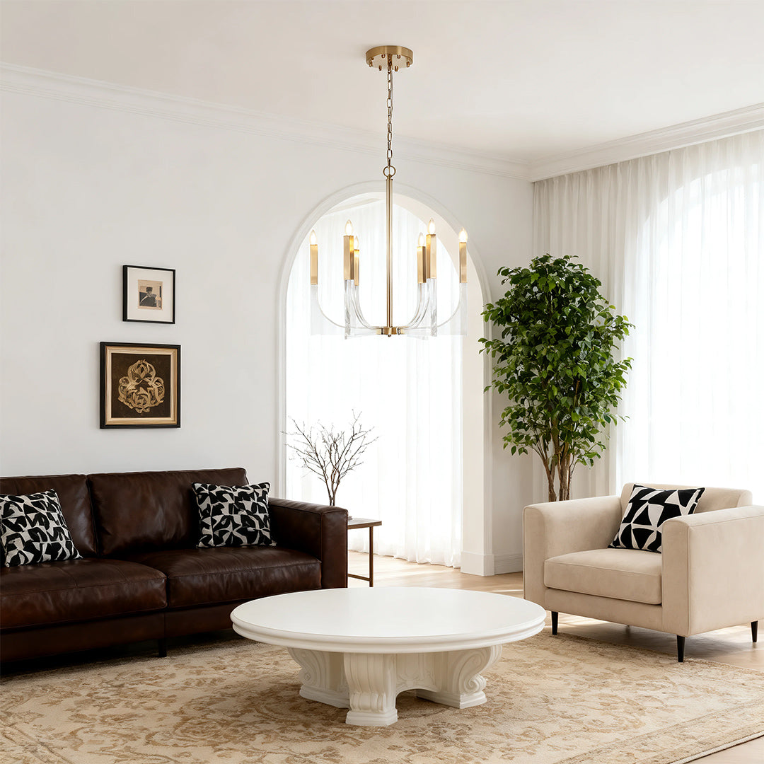 Gold Taper Candle Chandelier, Clear Acrylic Arm Modern Ceiling Light 3