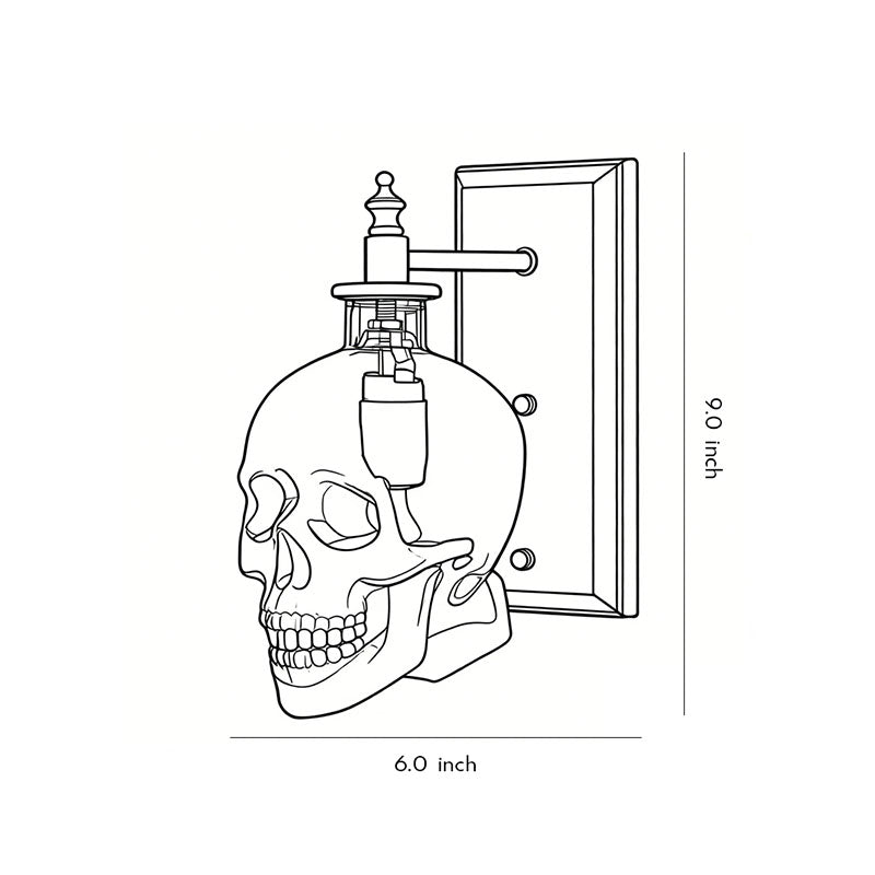 Glass Skull Wall Sconce, Black Iron Industrial Wall Light