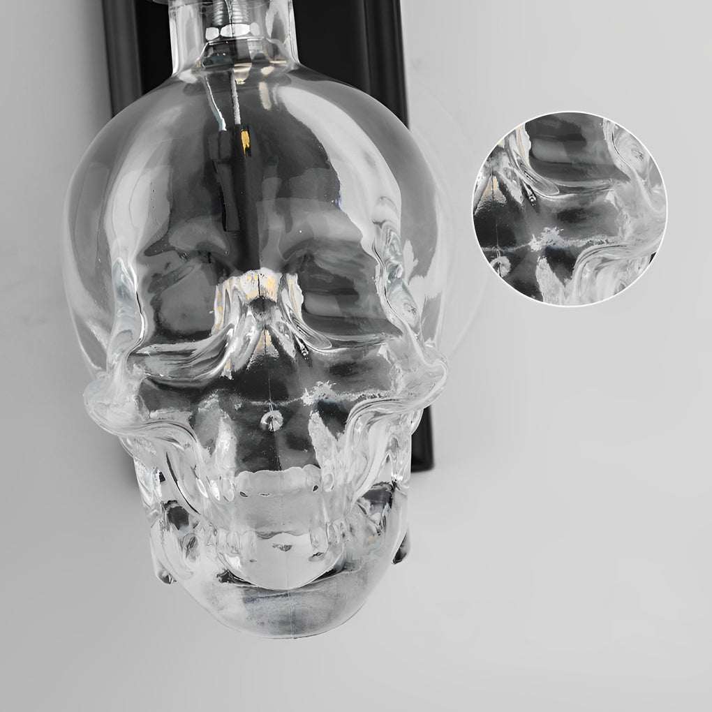 Glass Skull Wall Sconce, Black Iron Industrial Wall Light