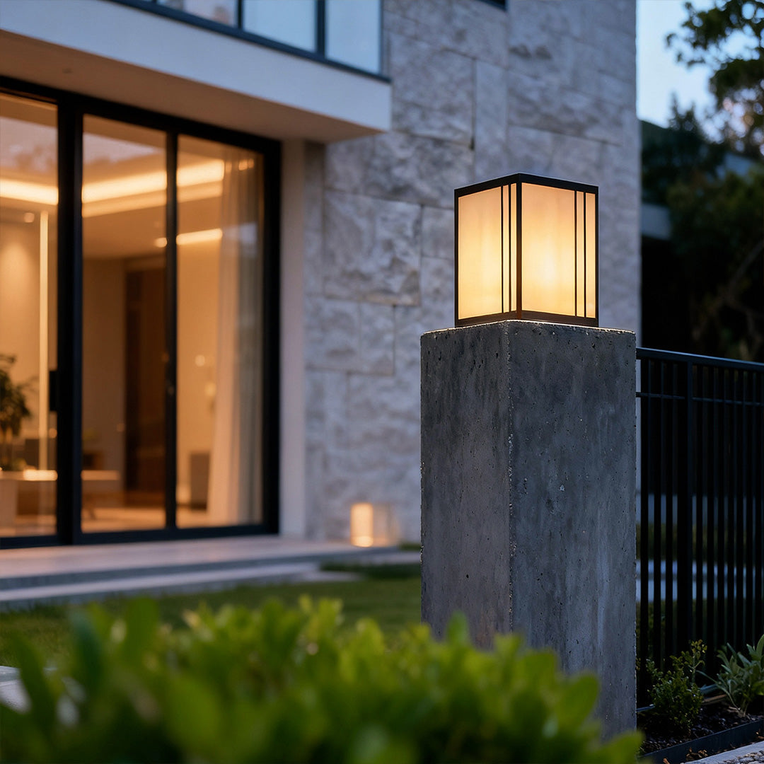 Marble Shade Pillar Light, Black Copper Outdoor Post Cap Light