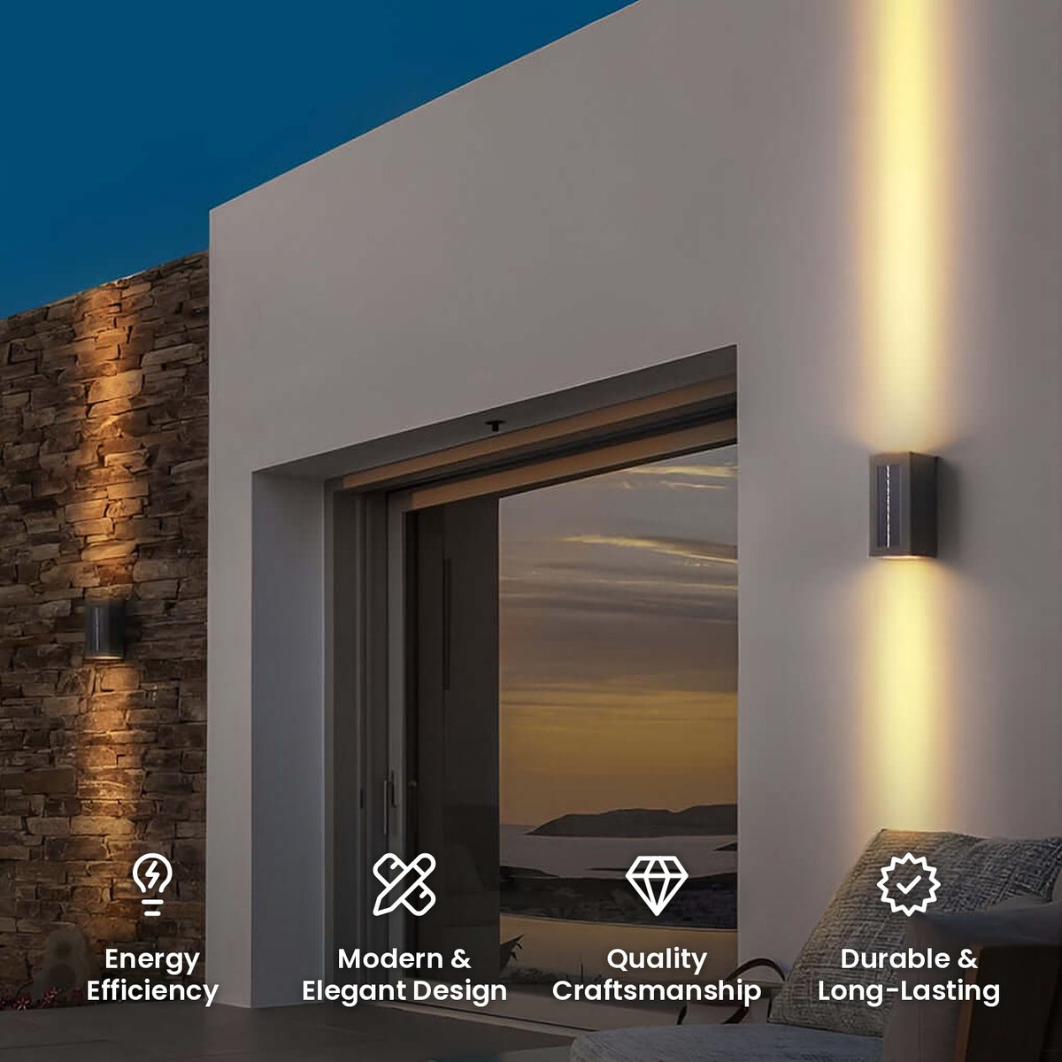 Slim Up and Down Solar Wall Light: energy efficiency, modern and elegant design, quality craftsmanship, durable and long-lasting