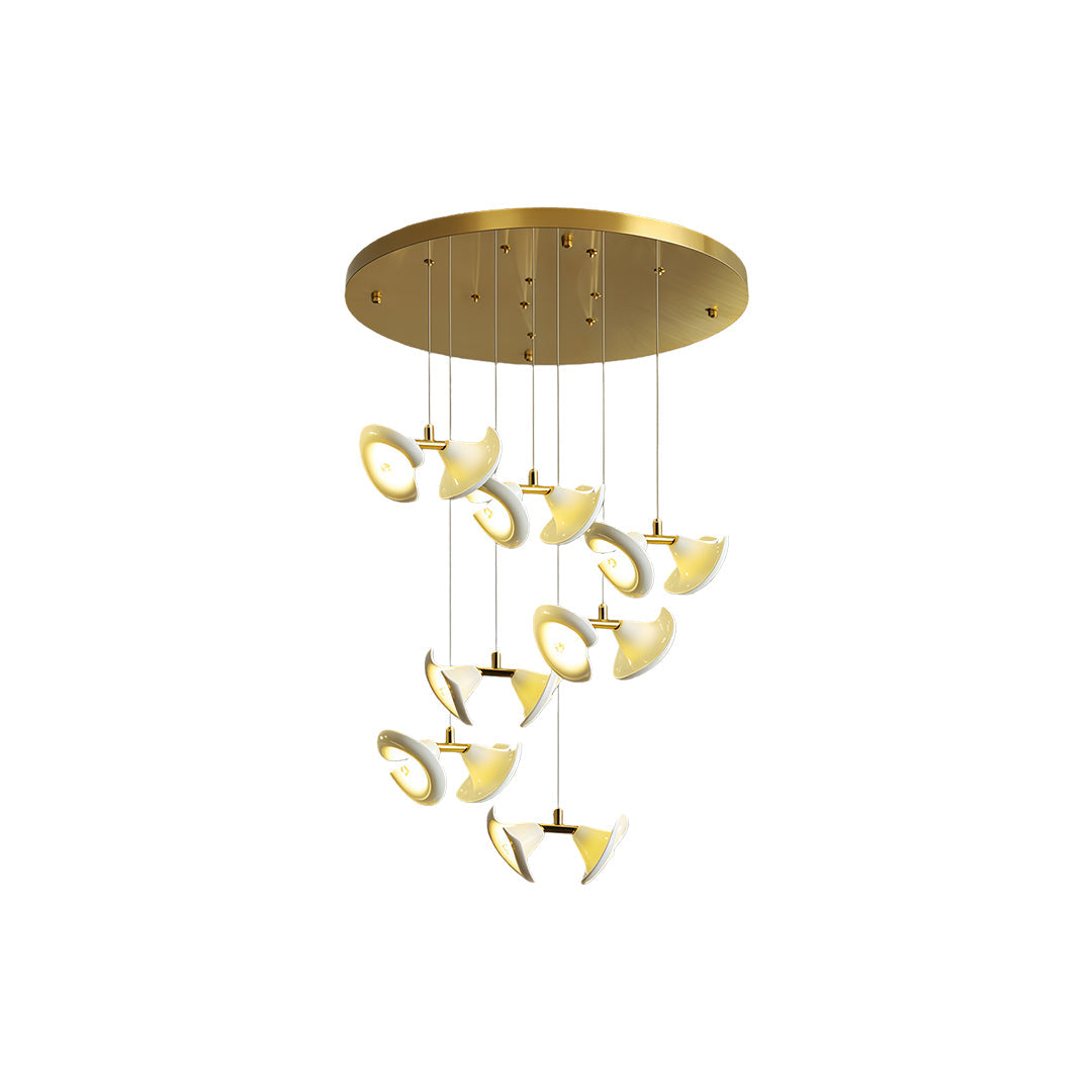Ceramic Tulip Spiral Staircase Chandelier, Gold Stainless Steel Light 10