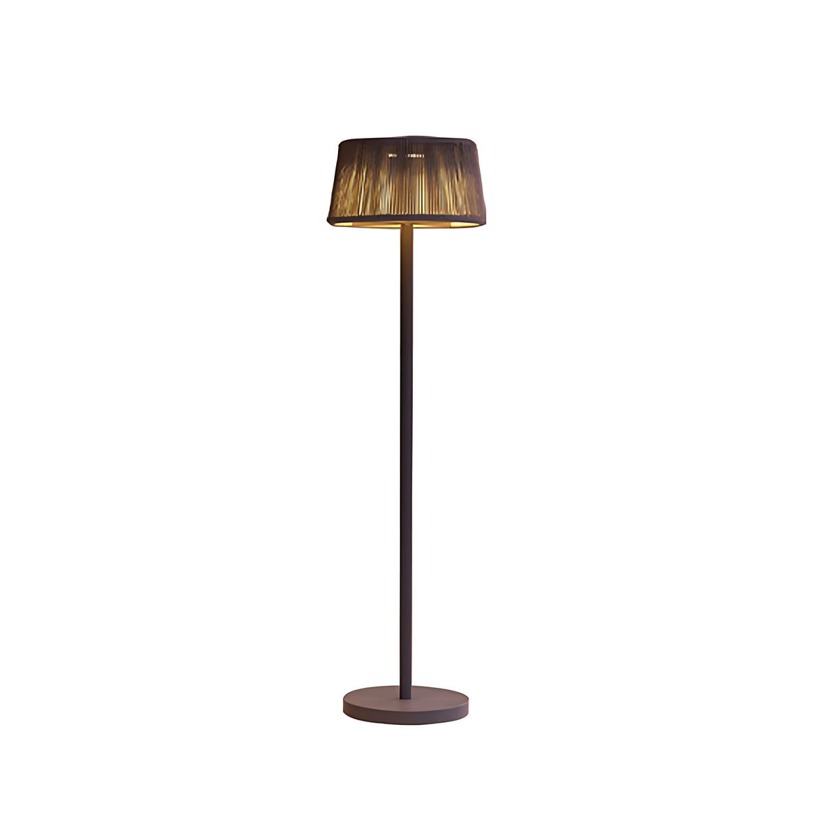 Woven Shade Patio Floor Lamp, Black Steel Outdoor Floor Lamp