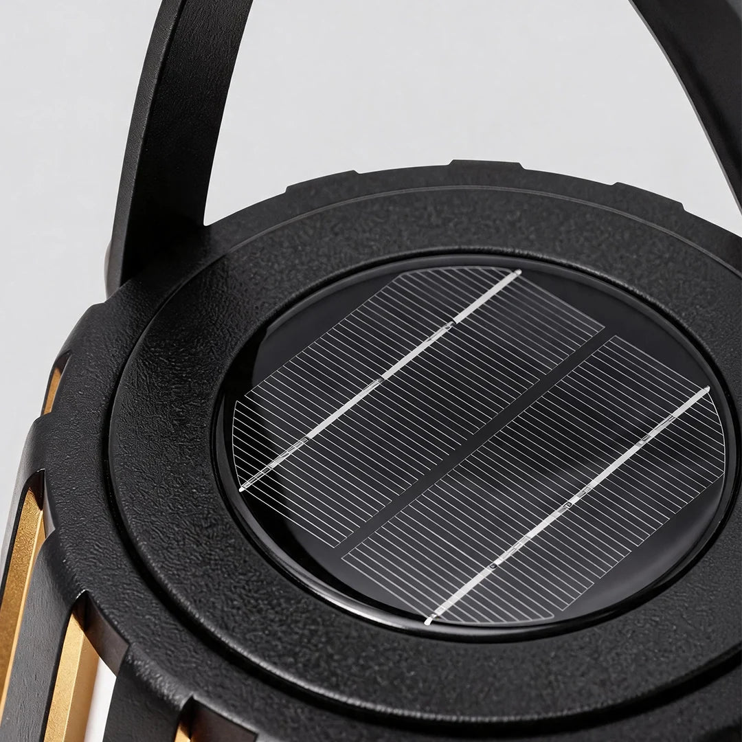 Slatted Solar Patio Lantern, Black Stainless Steel Portable Light