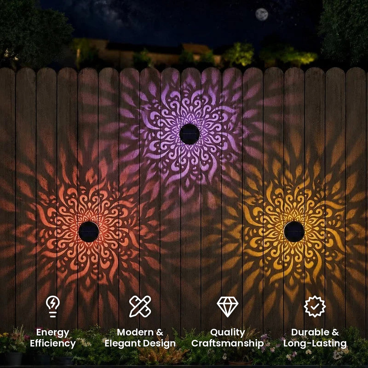 Solar Mandala Projection Wall Light: energy efficiency, modern and elegant design, quality craftsmanship, durable and long-lasting