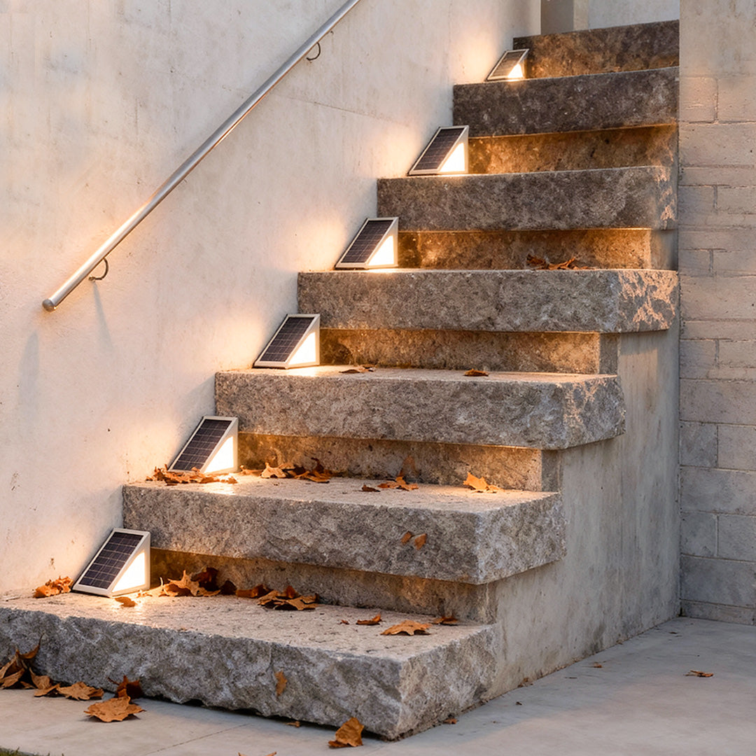 Set of 2 Triangle Solar Step Lights, Gray Outdoor Stair Lights 4