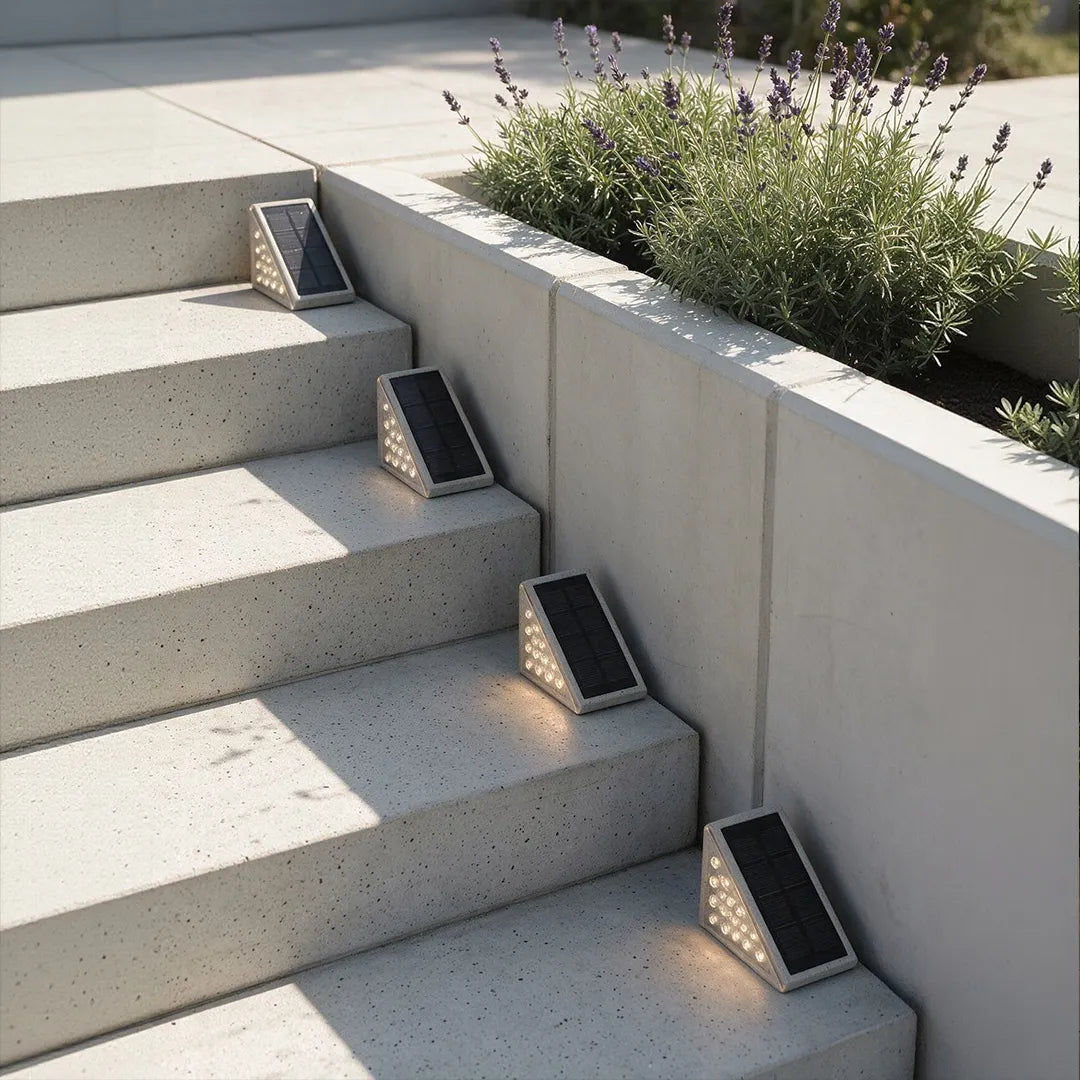 Set of 2 Triangle Solar Step Lights, Gray Outdoor Stair Lights 2