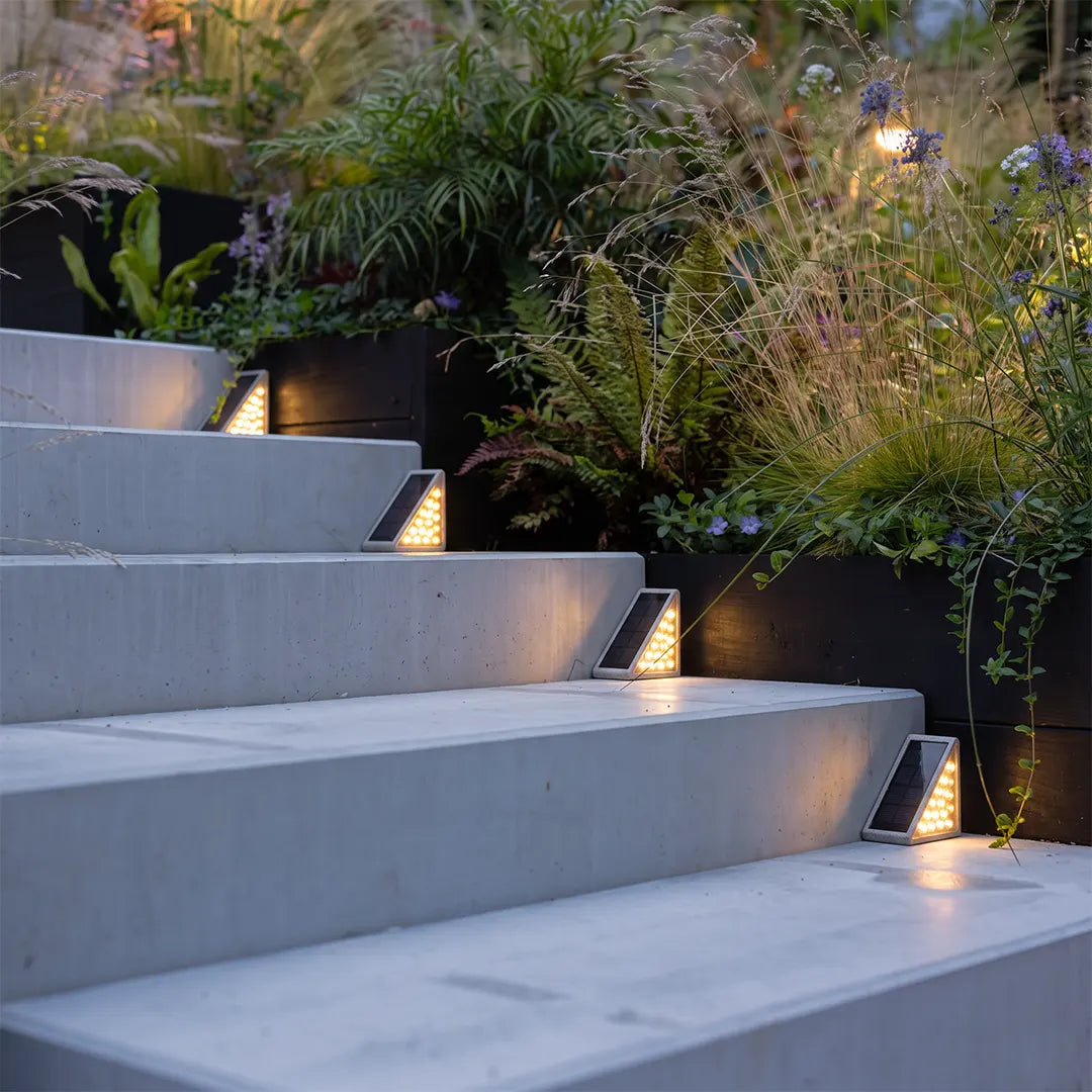 Set of 2 Triangle Solar Step Lights, Gray Outdoor Stair Lights
