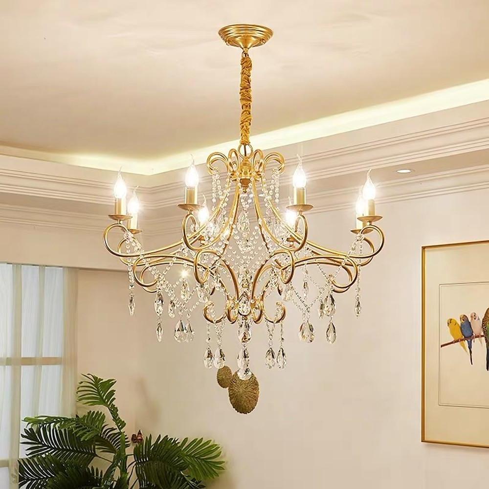 Scrolled Arm Crystal Candle Chandelier, Vintage Metal Ceiling Light 2