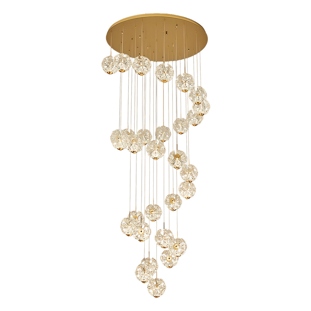 Crystal Flower Ball Staircase Chandelier, Gold Iron Long Drop Light 10
