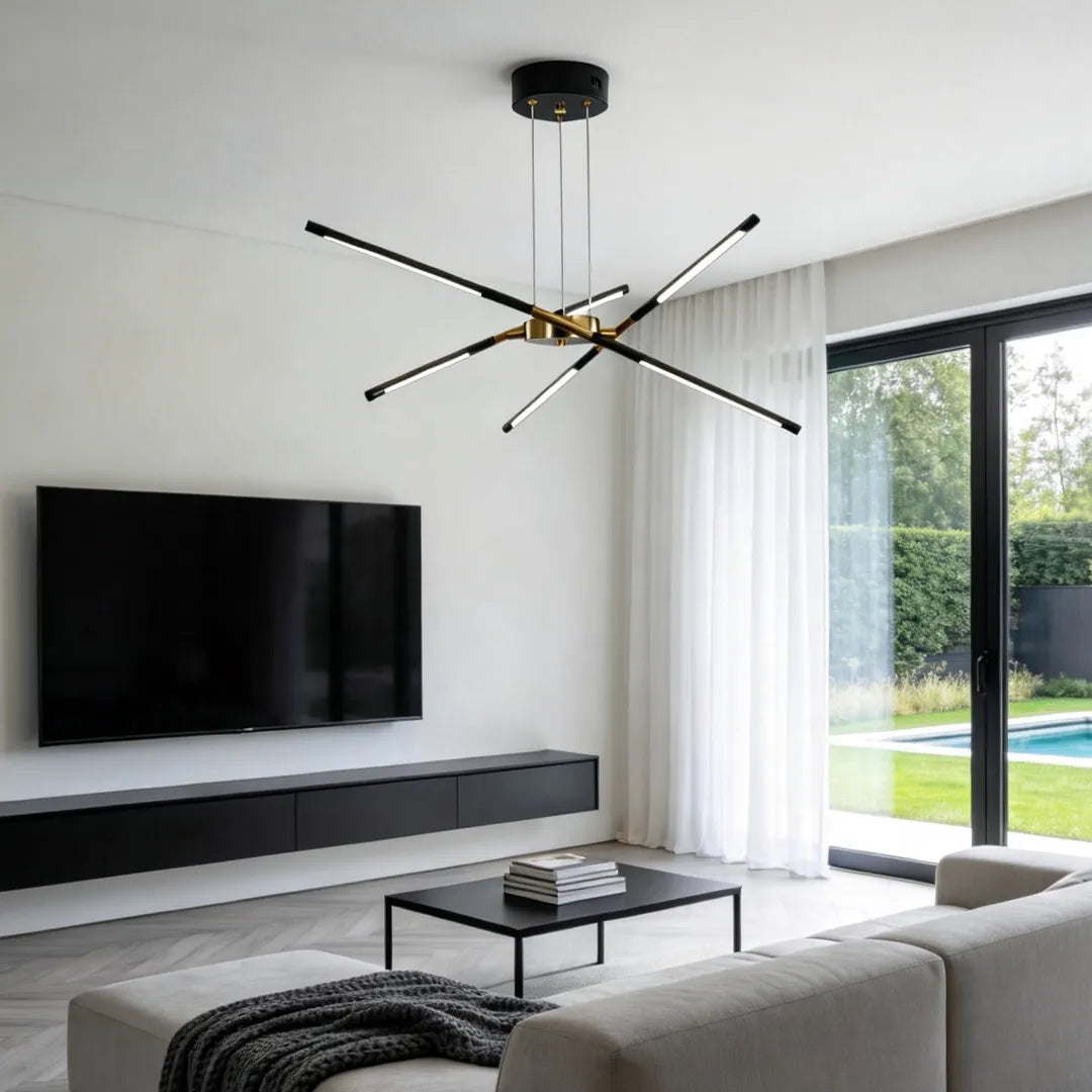 Stepless Dimming Sputnik Chandelier, Gold Rod LED