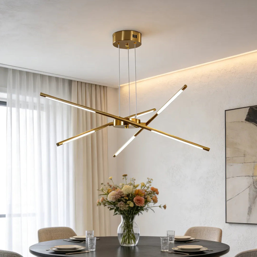 Stepless Dimming Sputnik Chandelier, Gold Rod LED