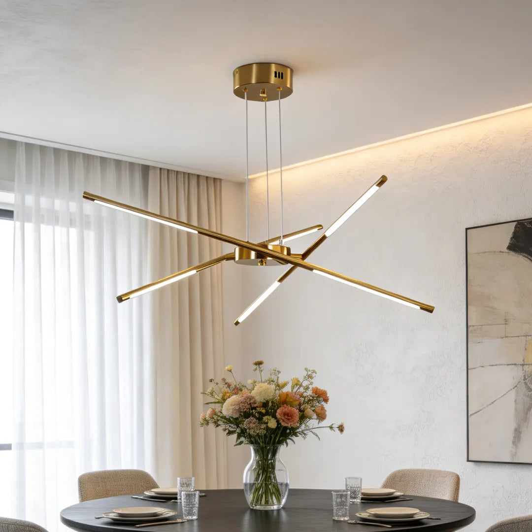 Stepless Dimming Sputnik Chandelier, Gold Rod LED