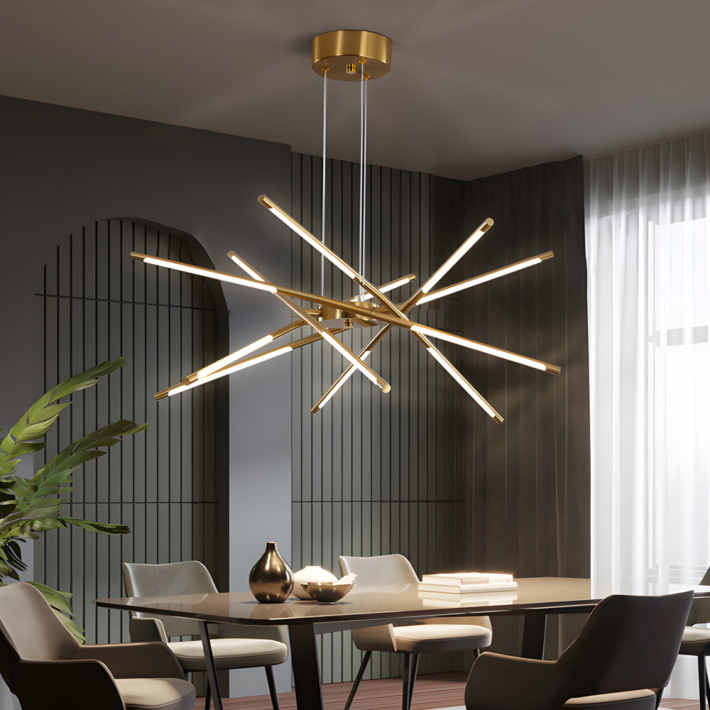 Stepless Dimming Sputnik Chandelier, Gold Rod LED