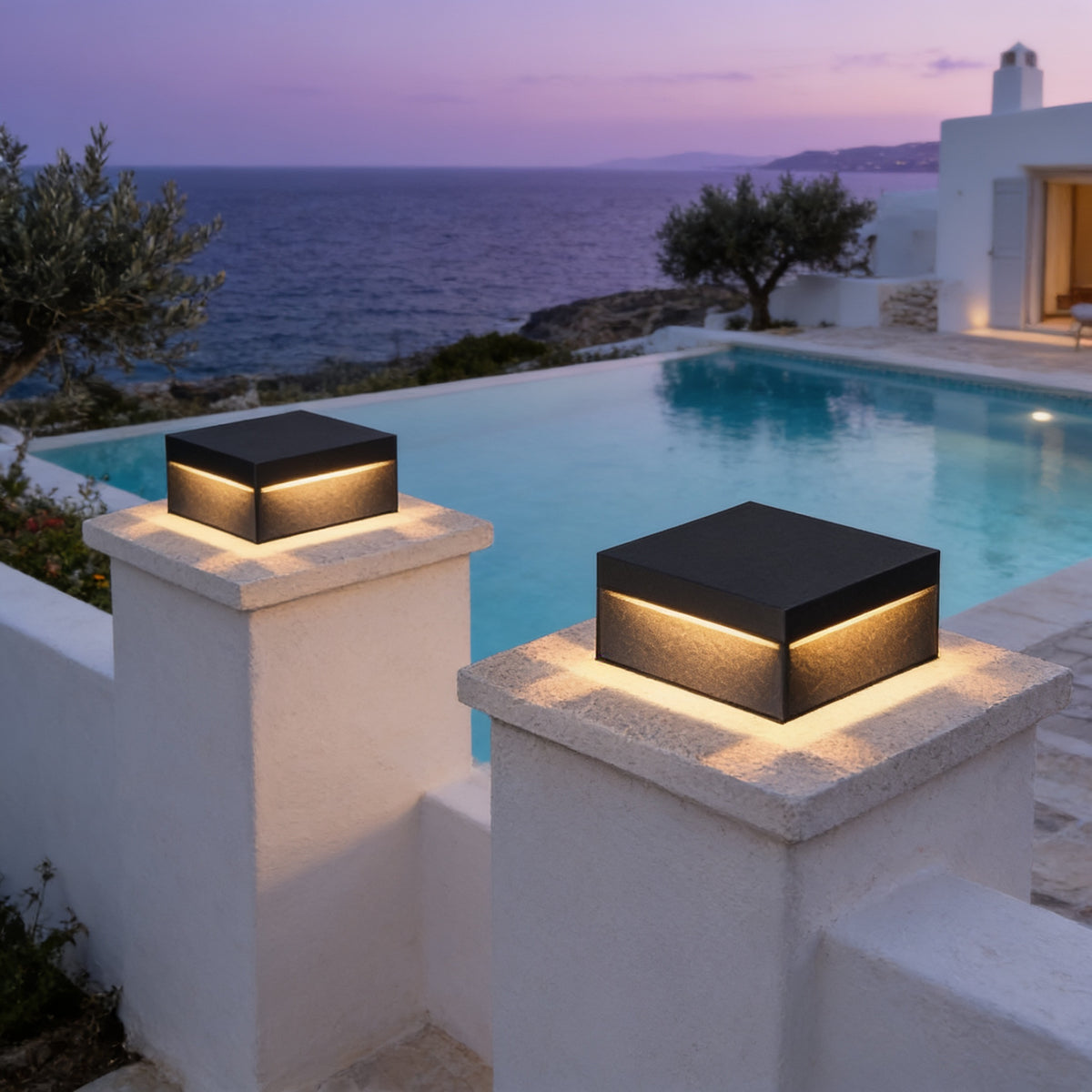 Square Fence Pillar Light, 10 in W x 5 in H, Hardwired