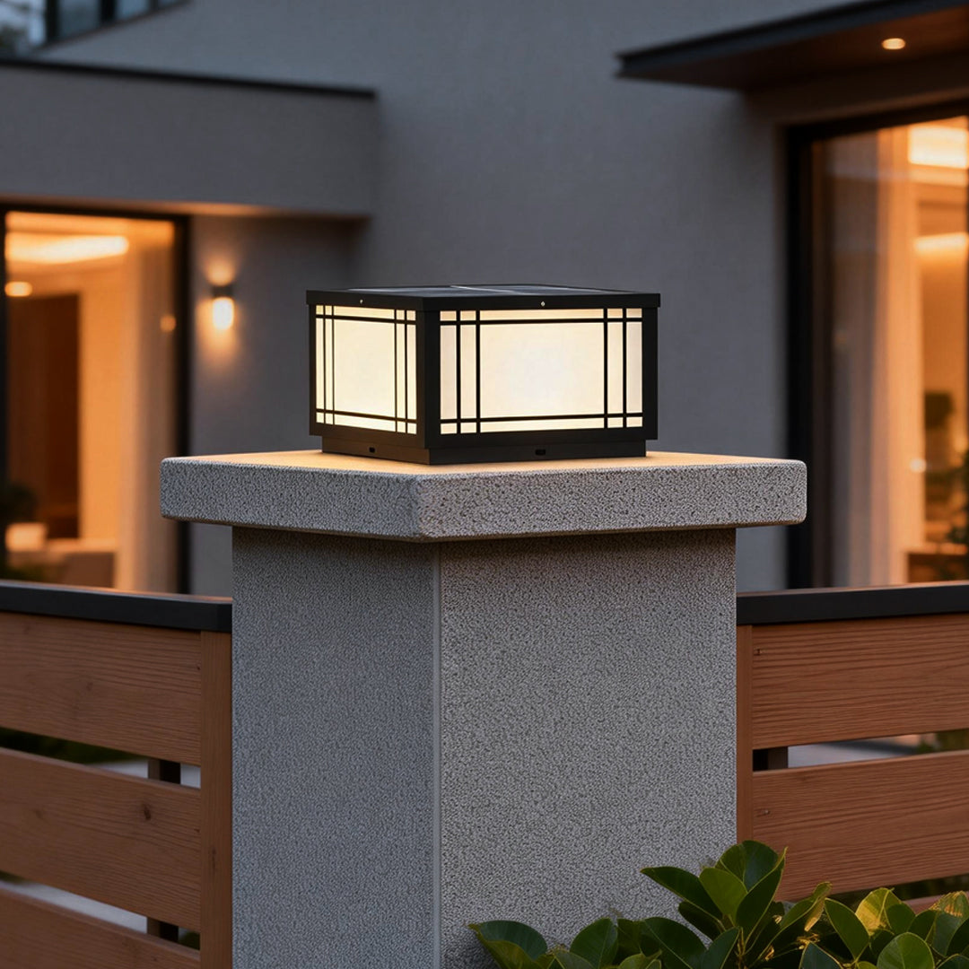Craftsman Grille Pillar Light, Black Stainless Steel Post Cap Light