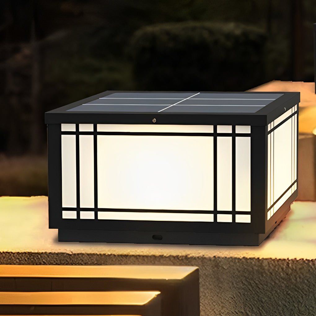 Craftsman Grille Pillar Light, Black Stainless Steel Post Cap Light 7