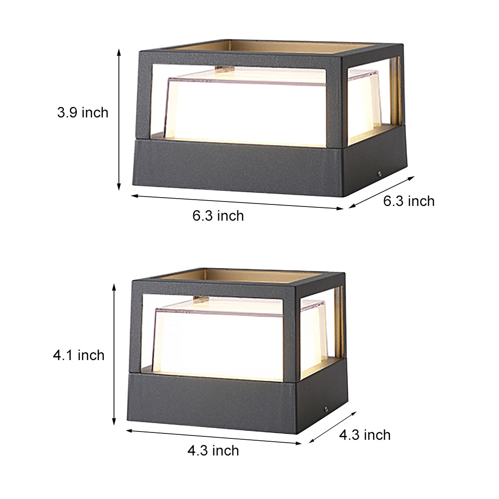 Stepped Cube Pillar Light, Black Aluminum Post Cap Light 10