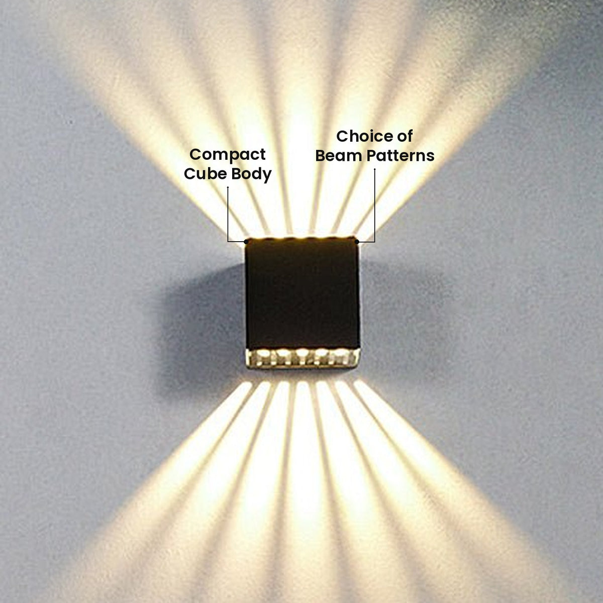 Square Up and Down Wall Light: Choice of Beam Patterns, Compact Cube Body
