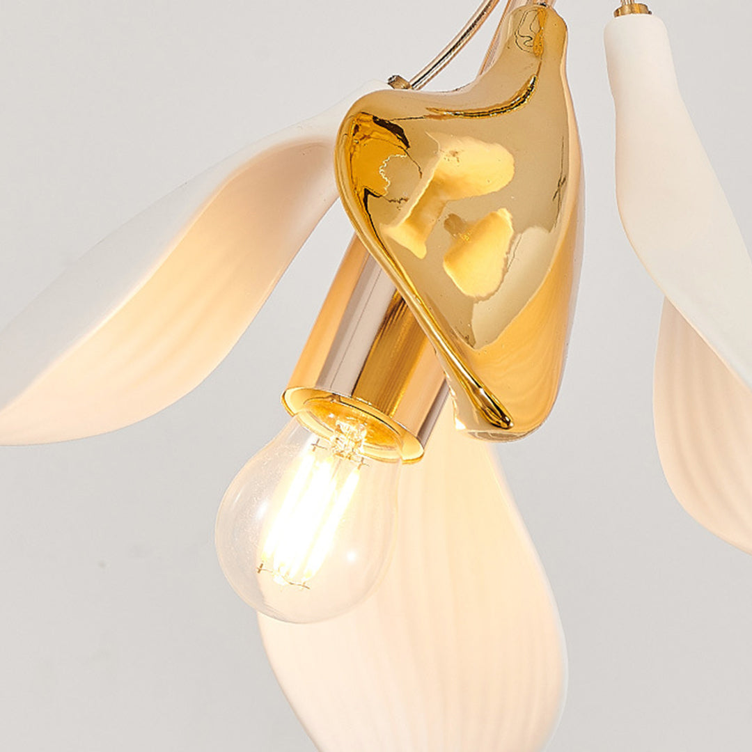 Ceramic Blossom Spiral Staircase Chandelier, Gold Iron Long Drop Light 6