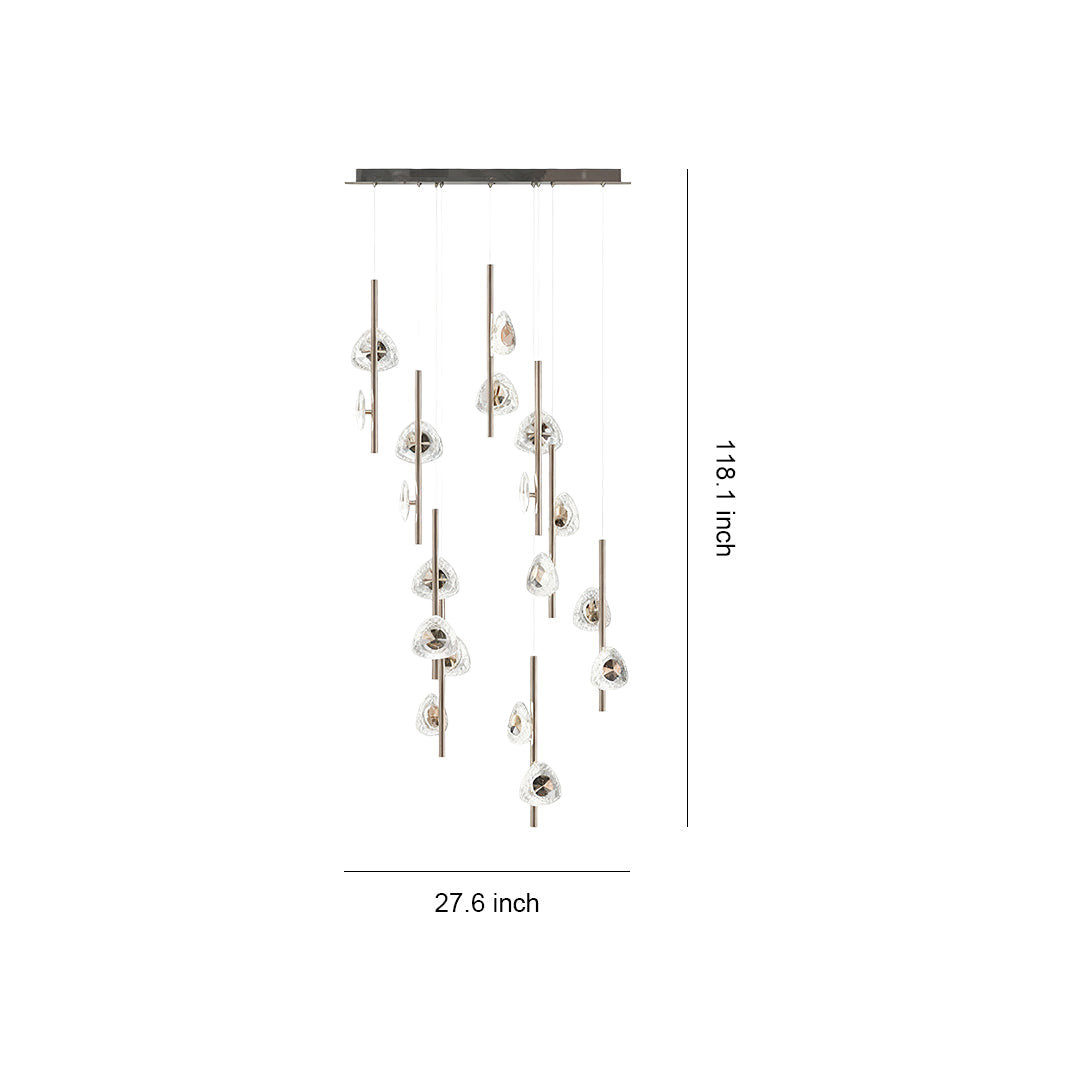 Crystal Petal Rod Staircase Chandelier, Linear Gold Long Drop Light 7