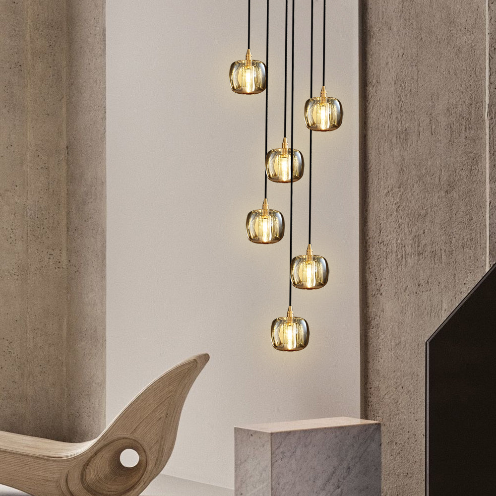 Crystal Cube Spiral Staircase Chandelier, Copper Long Drop Light 9