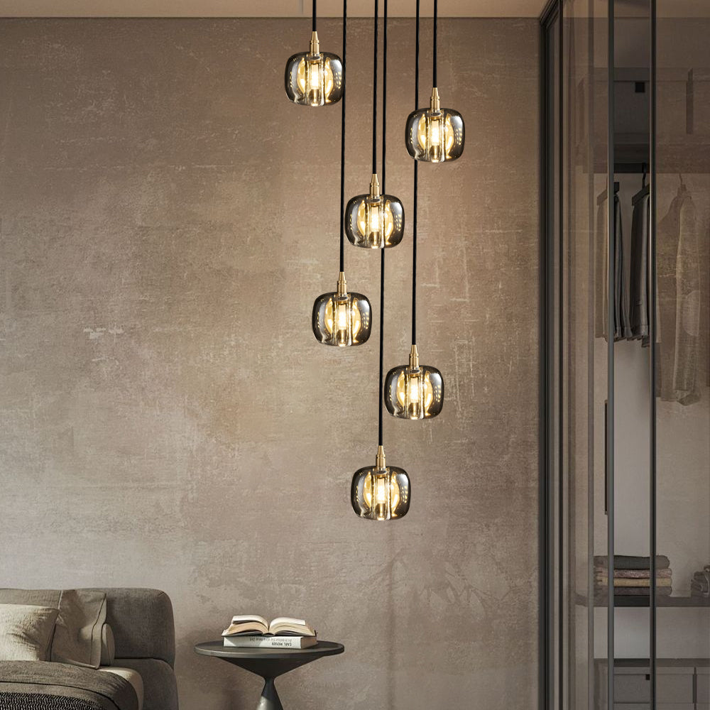 Crystal Cube Spiral Staircase Chandelier, Copper Long Drop Light 13