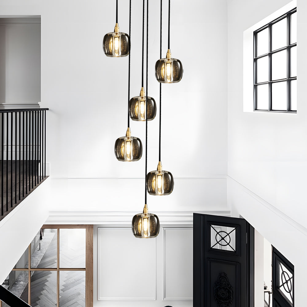 Crystal Cube Spiral Staircase Chandelier, Copper Long Drop Light 3