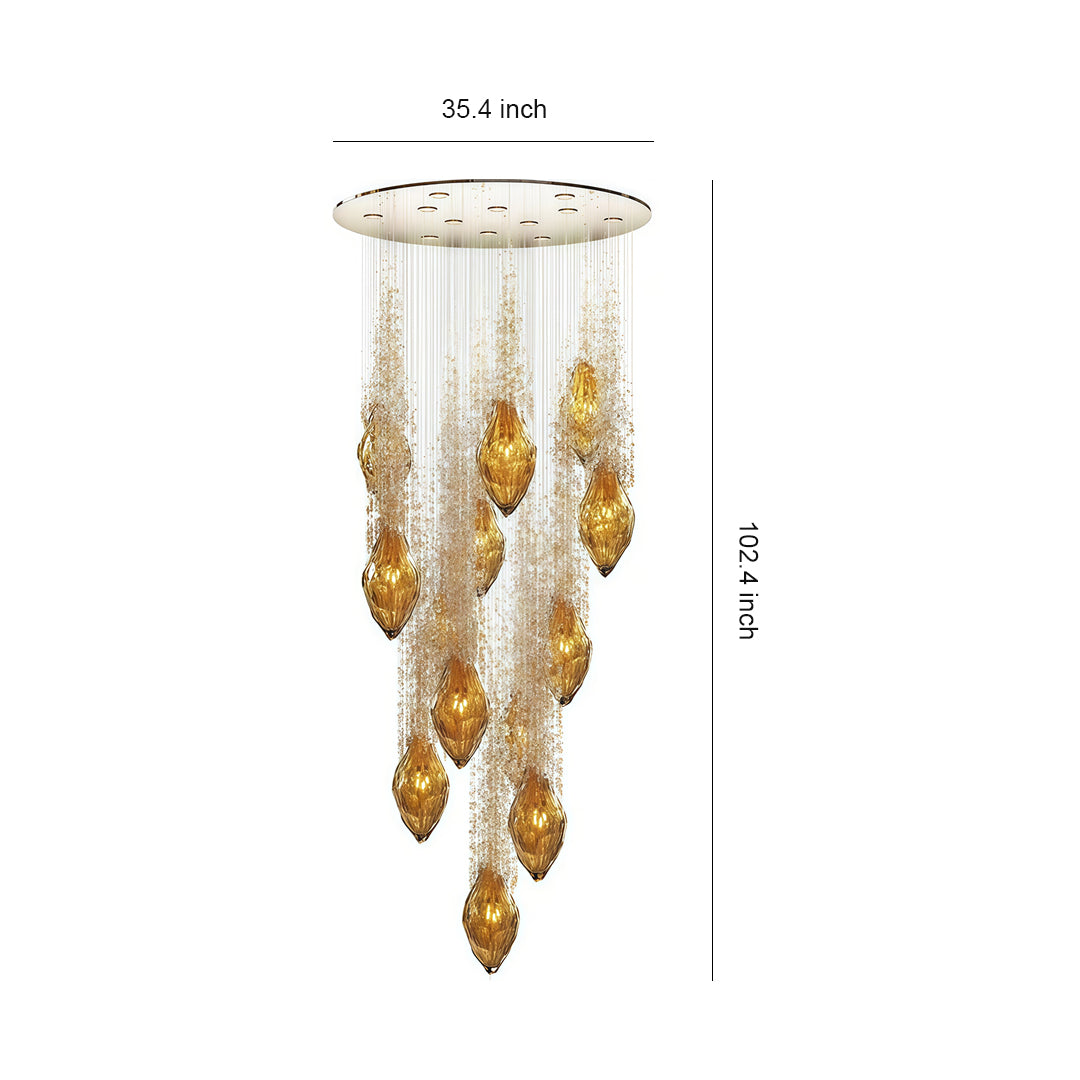 Cognac Crystal Cascade Staircase Chandelier, Stainless Steel Light 7