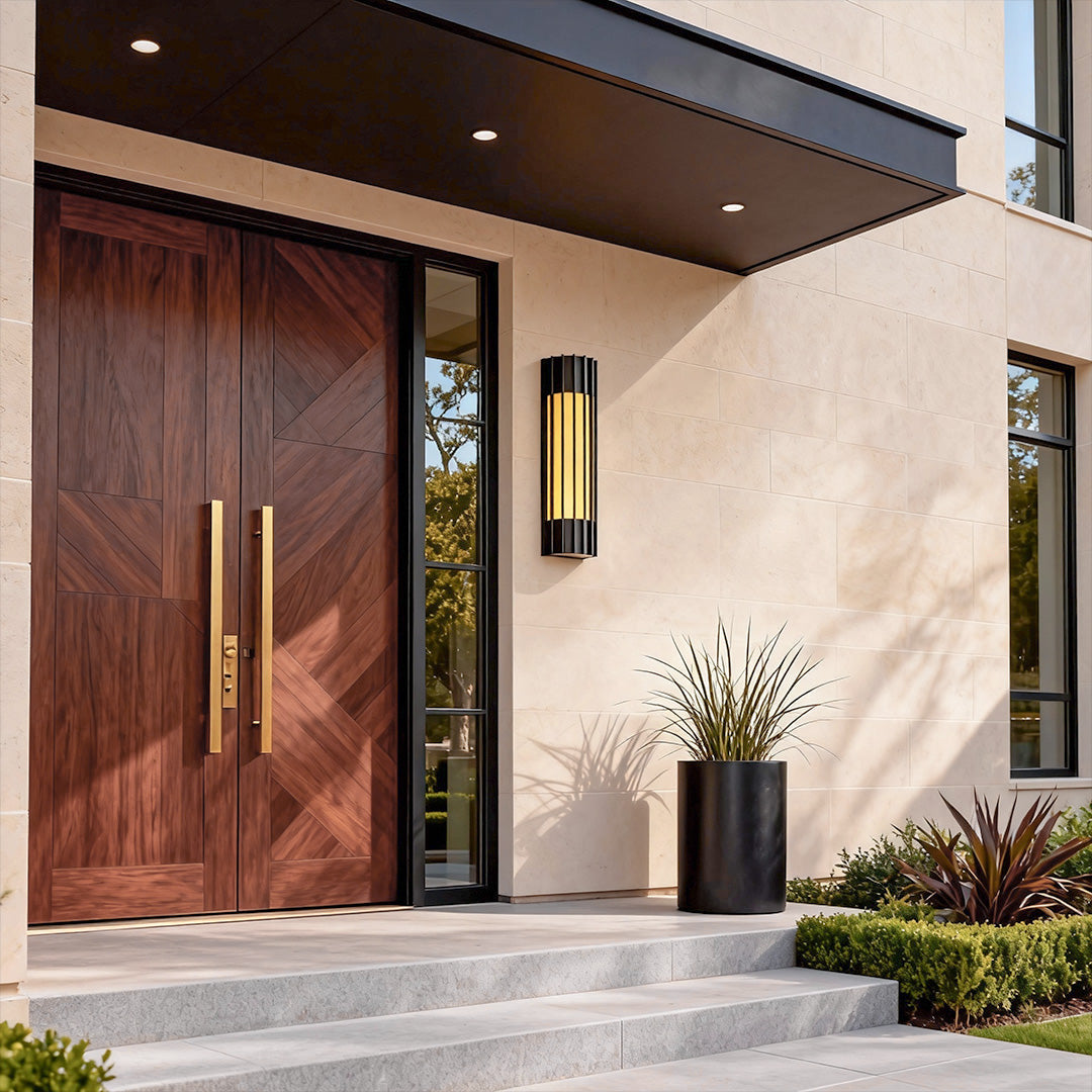 Ribbed Stone Shade Wall Sconce, Black Copper Outdoor Wall Light