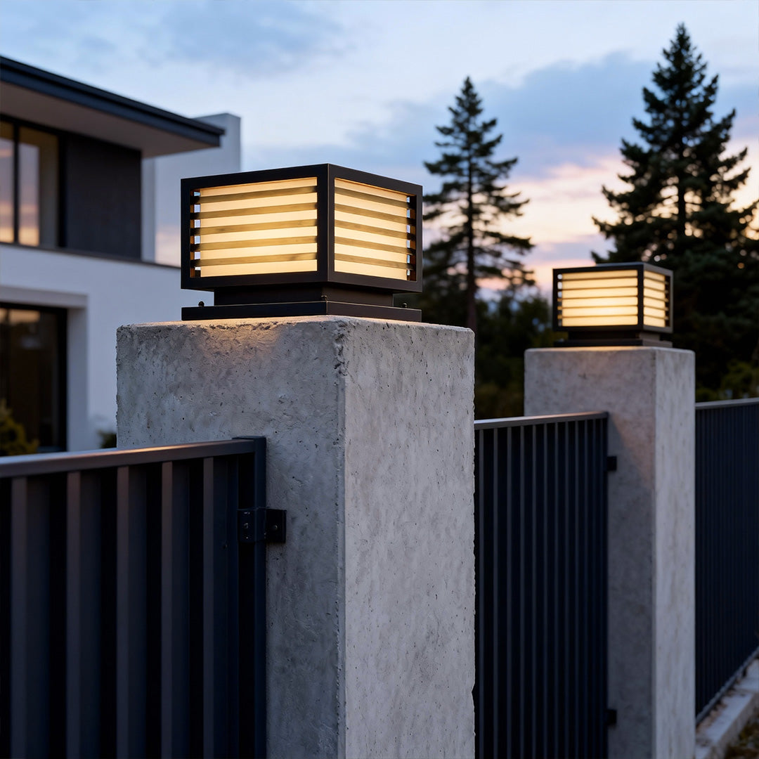 Louvered Cube Pier Light, Black Copper Pillar Cap Light