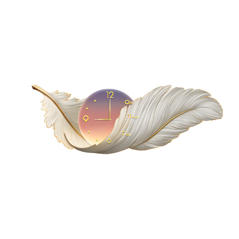 Sweeping Feather Clock Wall Art, Embossed Backlit Wall Light