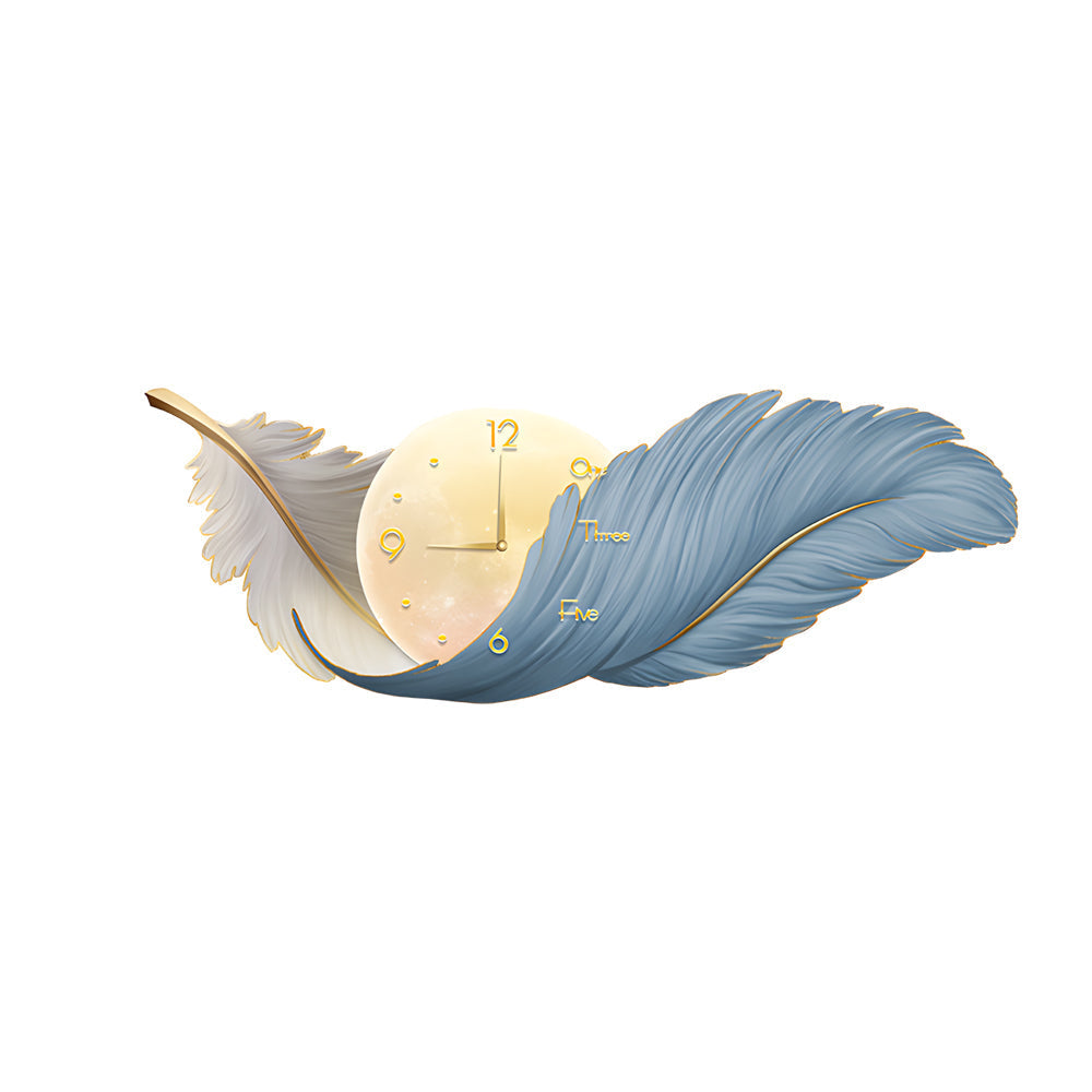 Sweeping Feather Clock Wall Art, Embossed Backlit Wall Light