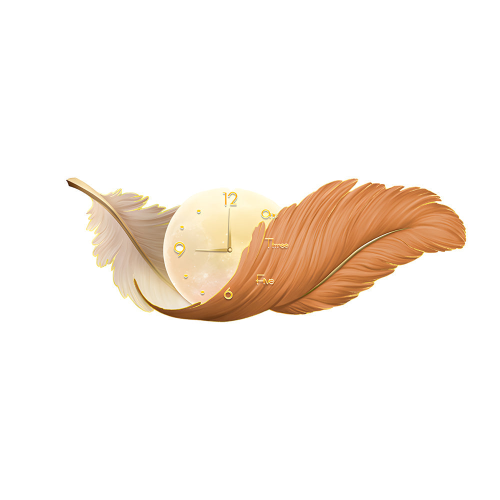 Sweeping Feather Clock Wall Art, Embossed Backlit Wall Light