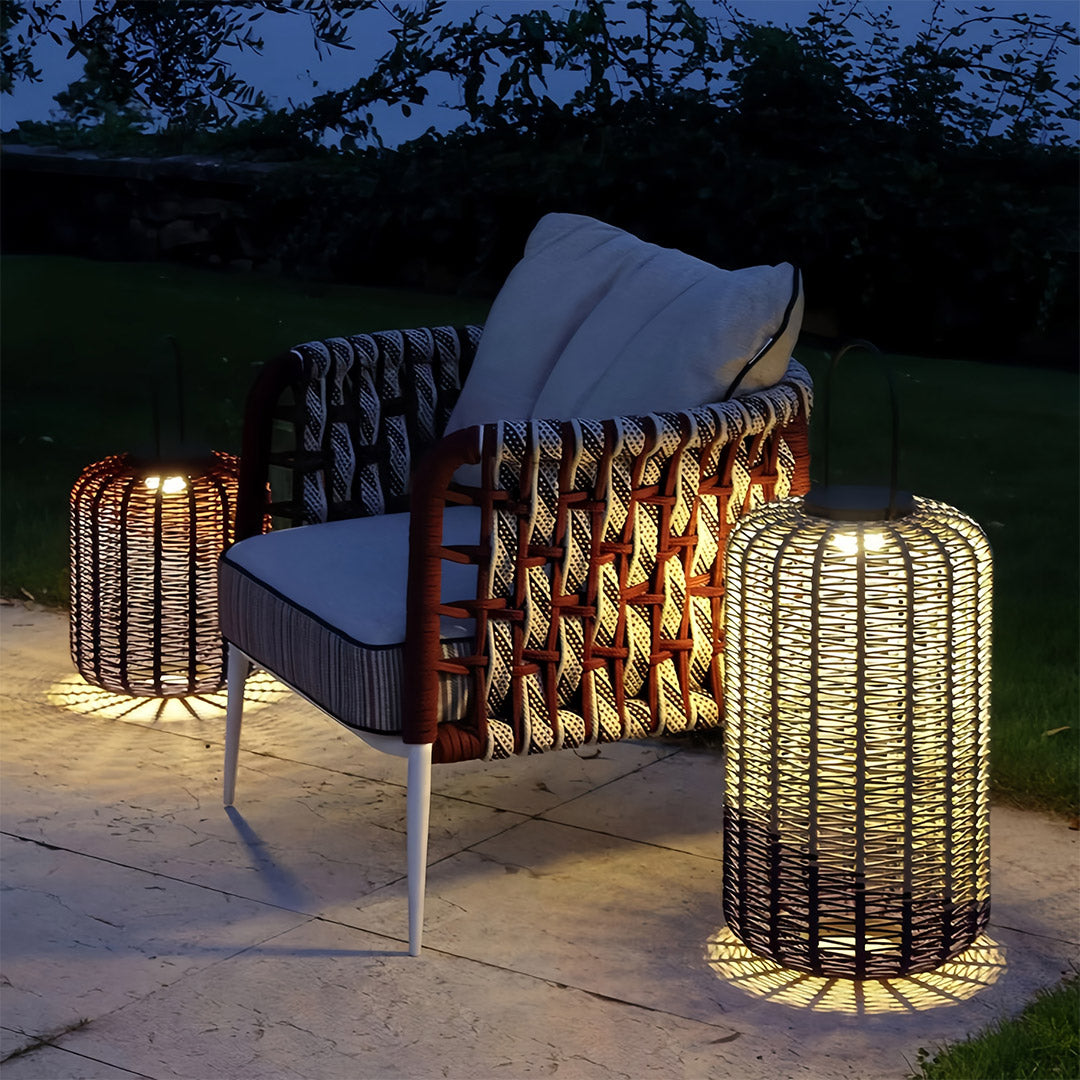 Woven Rope Lantern, Stainless Steel Frame Outdoor Floor Lantern