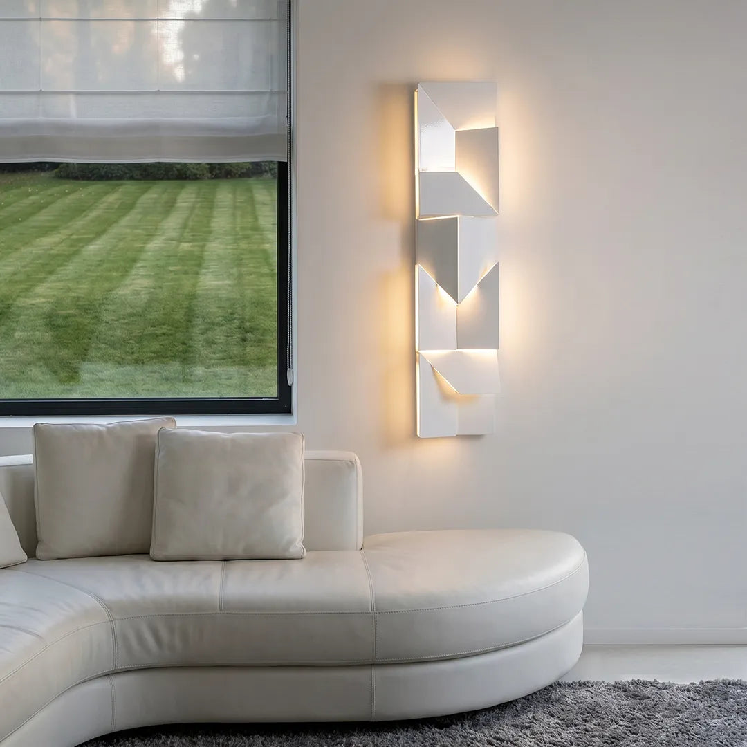 Folded Facet Wall Light, White Metal Sculptural LED Sconce