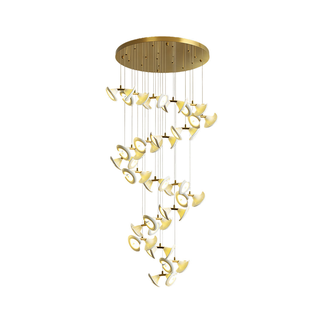 Ceramic Tulip Spiral Staircase Chandelier, Gold Stainless Steel Light 13