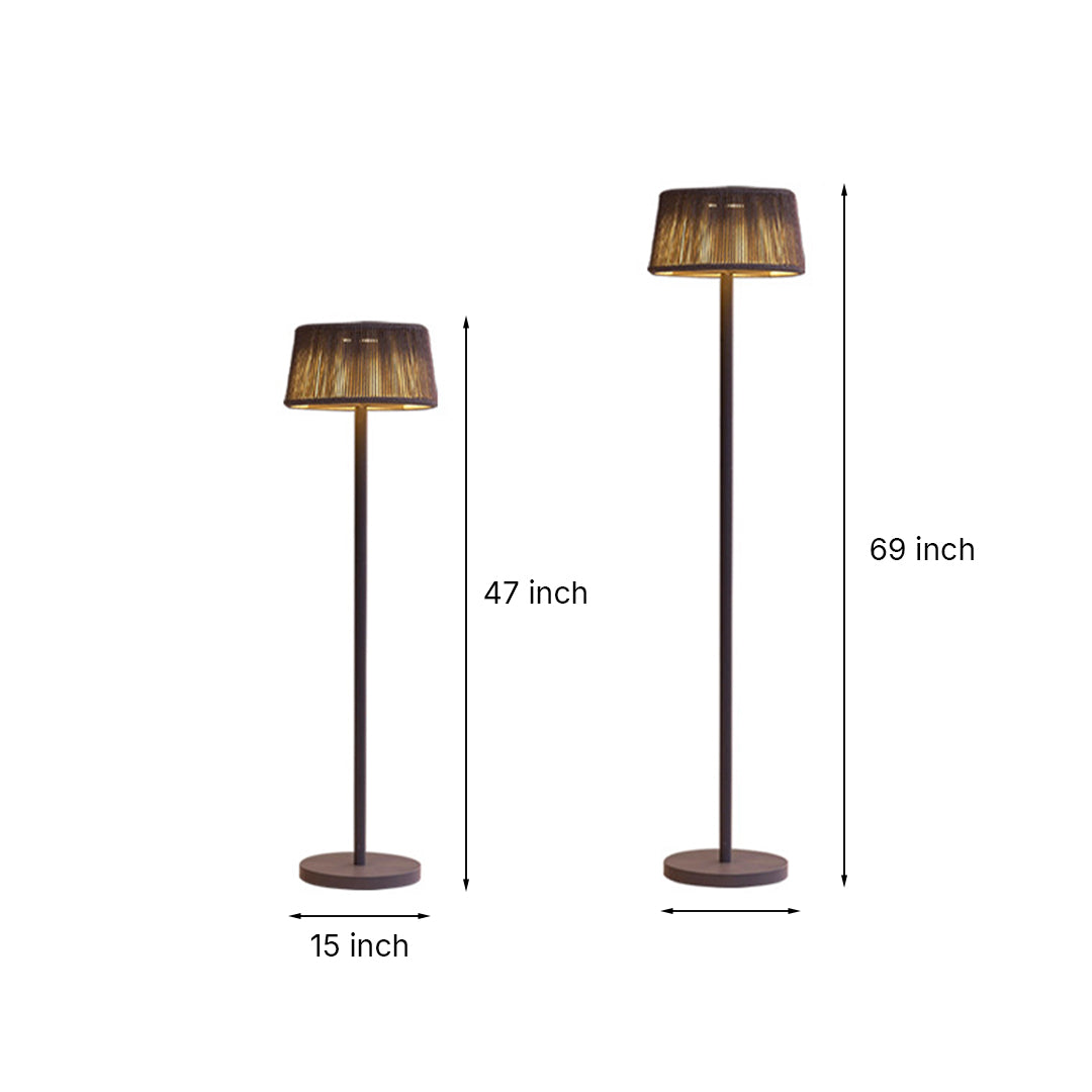 Woven Shade Patio Floor Lamp, Black Steel Outdoor Floor Lamp