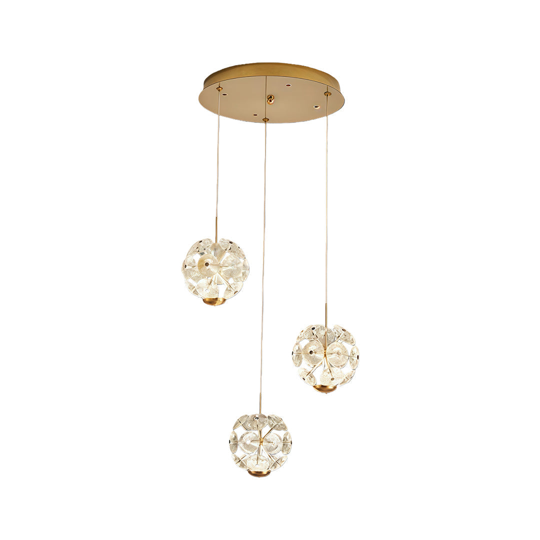 Crystal Flower Ball Staircase Chandelier, Gold Iron Long Drop Light 8