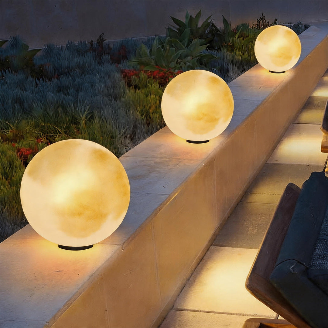 Moon Globe Pillar Light, Textured Resin Outdoor Garden Light 7