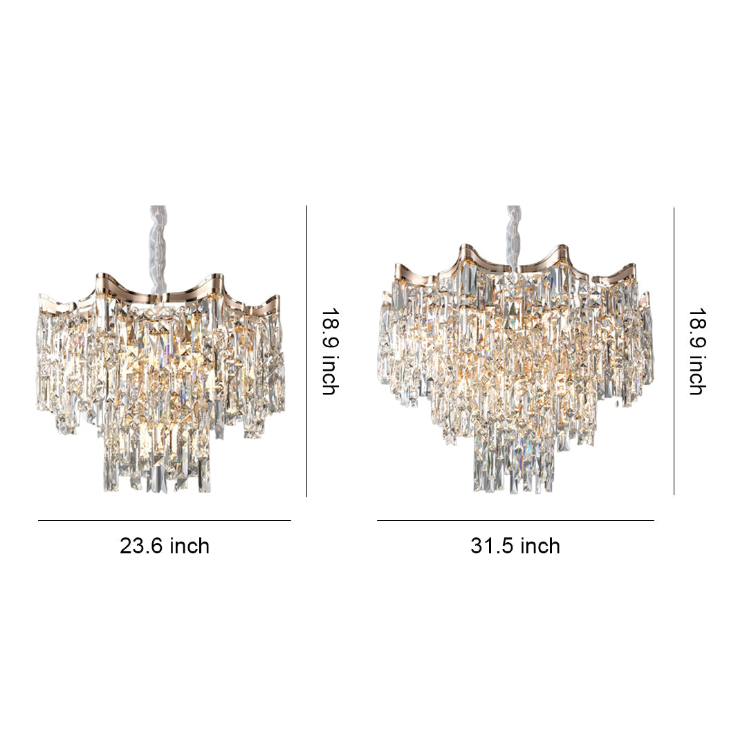 Crystal Waterfall Tiered Chandelier, Gold Metal Ceiling Light 14