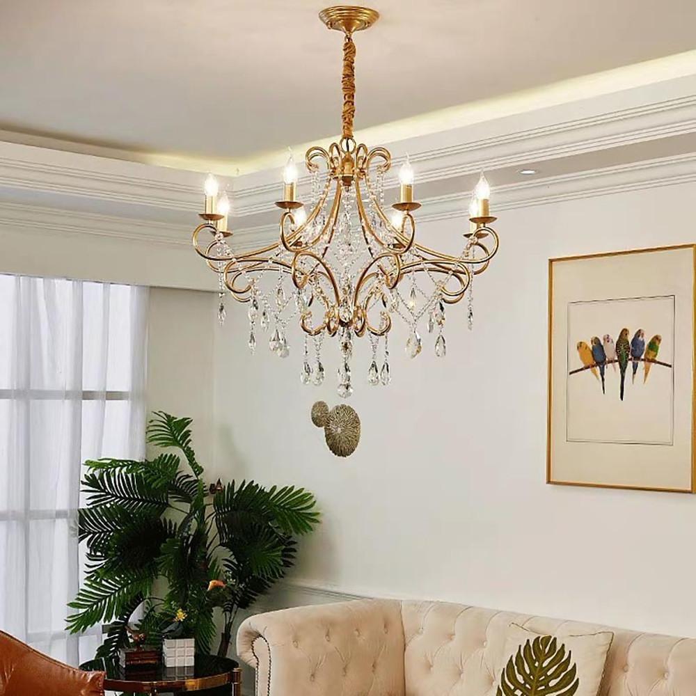 Scrolled Arm Crystal Candle Chandelier, Vintage Metal Ceiling Light 3