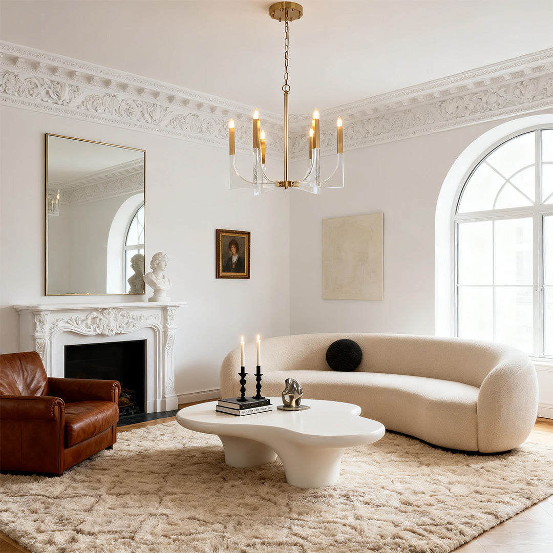 Gold Taper Candle Chandelier, Clear Acrylic Arm Modern Ceiling Light 6