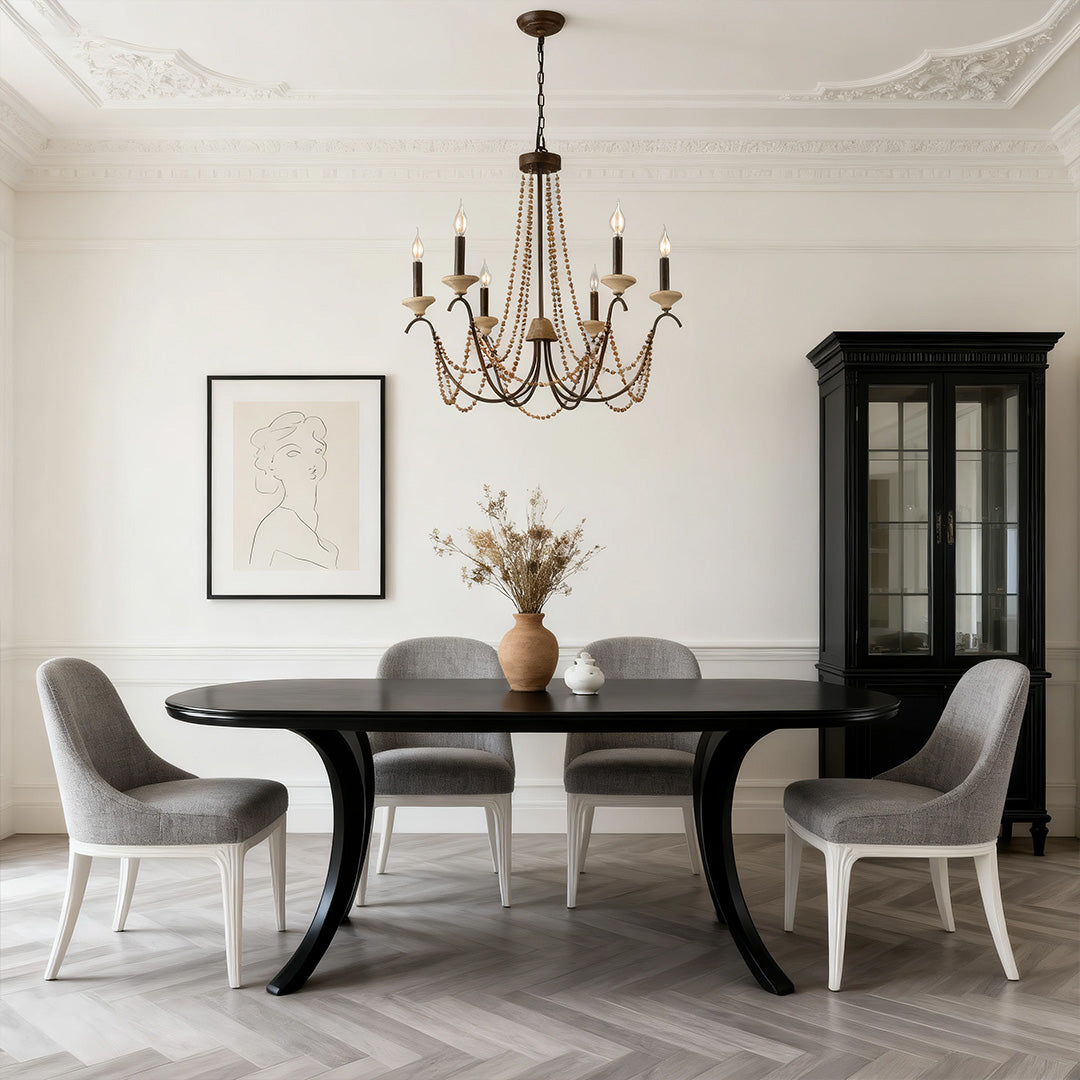 Draped Bead French Candle Chandelier, Black Metal Ceiling Light 4