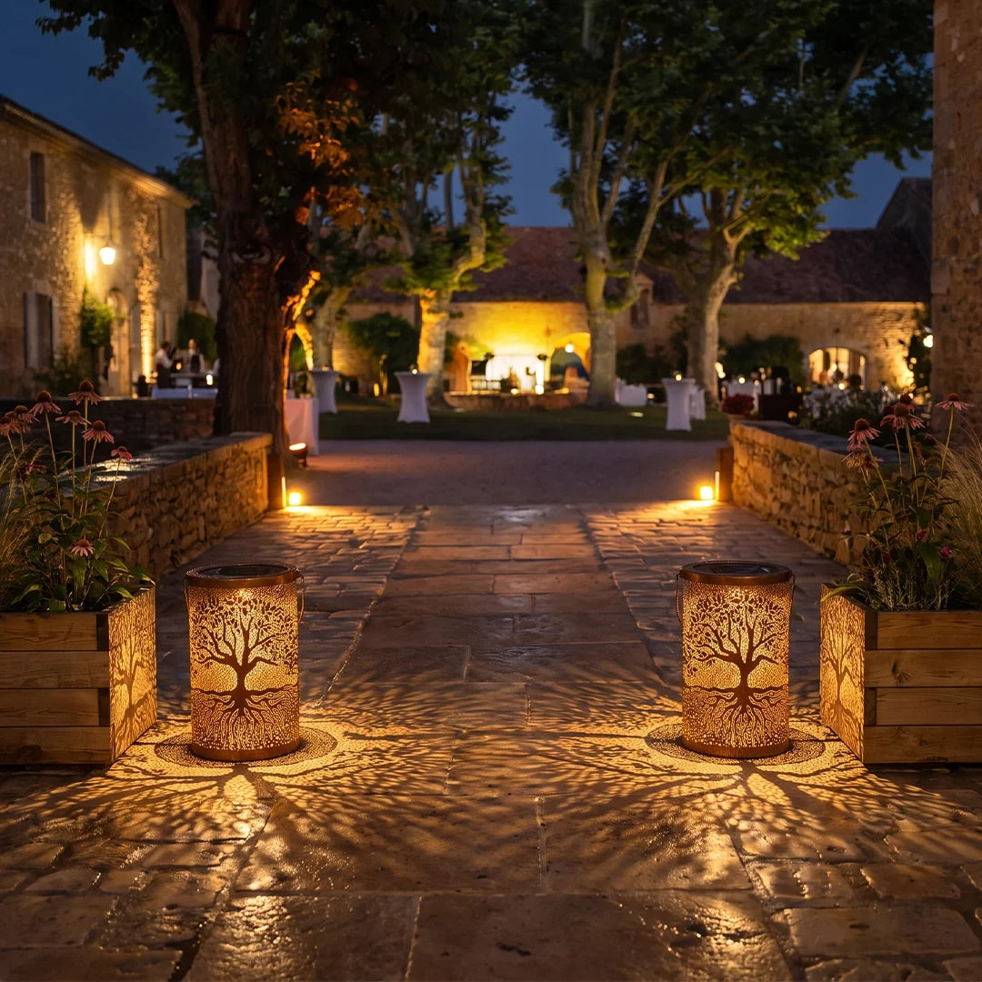 Set of 2 Tree of Life Solar Lanterns, Copper Iron Hanging Lanterns 4