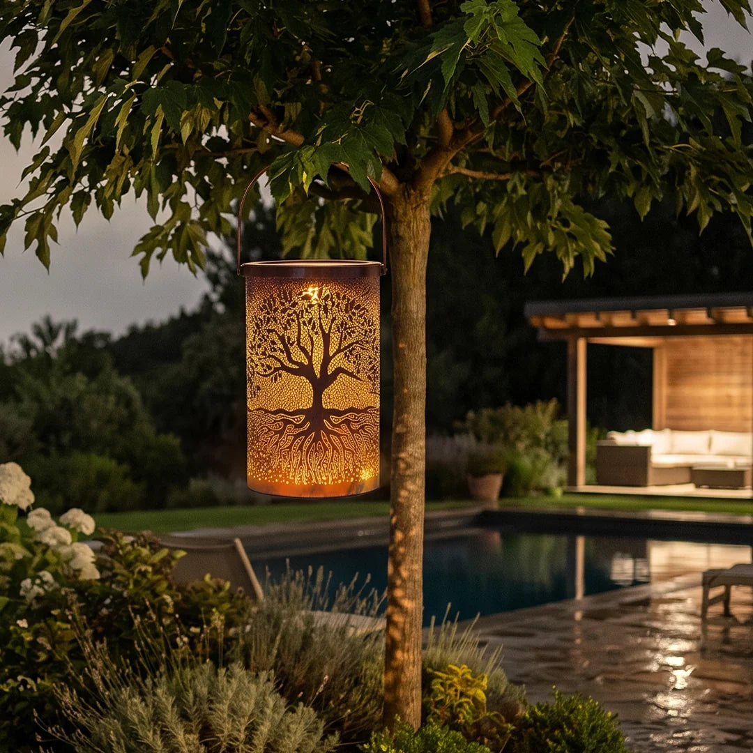 Set of 2 Tree of Life Solar Lanterns, Copper Iron Hanging Lanterns 5