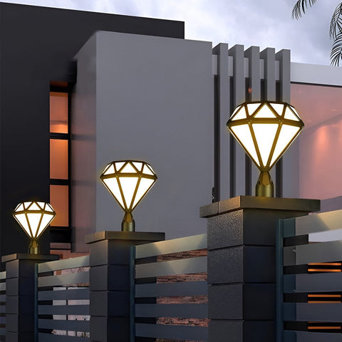 Diamond Shaped Post Light, Black Aluminum Outdoor Pillar Light
