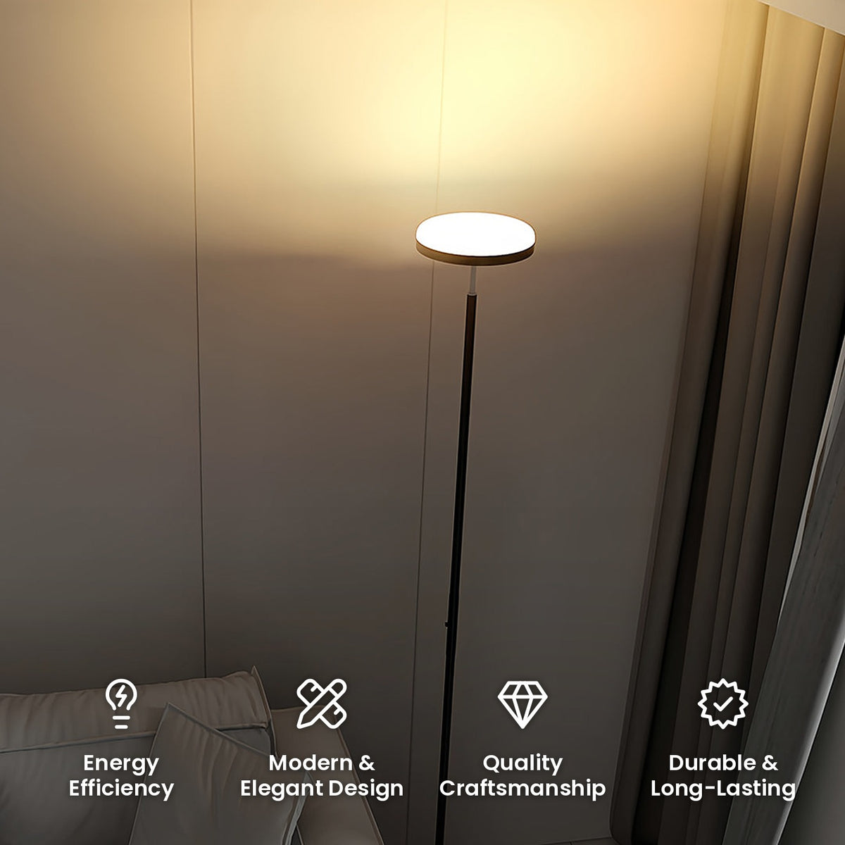 Uplight and Downlight Floor Lamp: energy efficiency, modern and elegant design, quality craftsmanship, durable and long-lasting