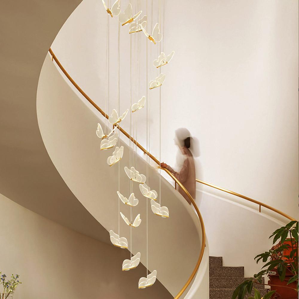 Glowing Butterfly Staircase Chandelier, Gold Iron and Acrylic Light 9